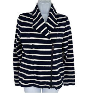 Talbots Navy & White‎ Striped Zip-Up Jacket S